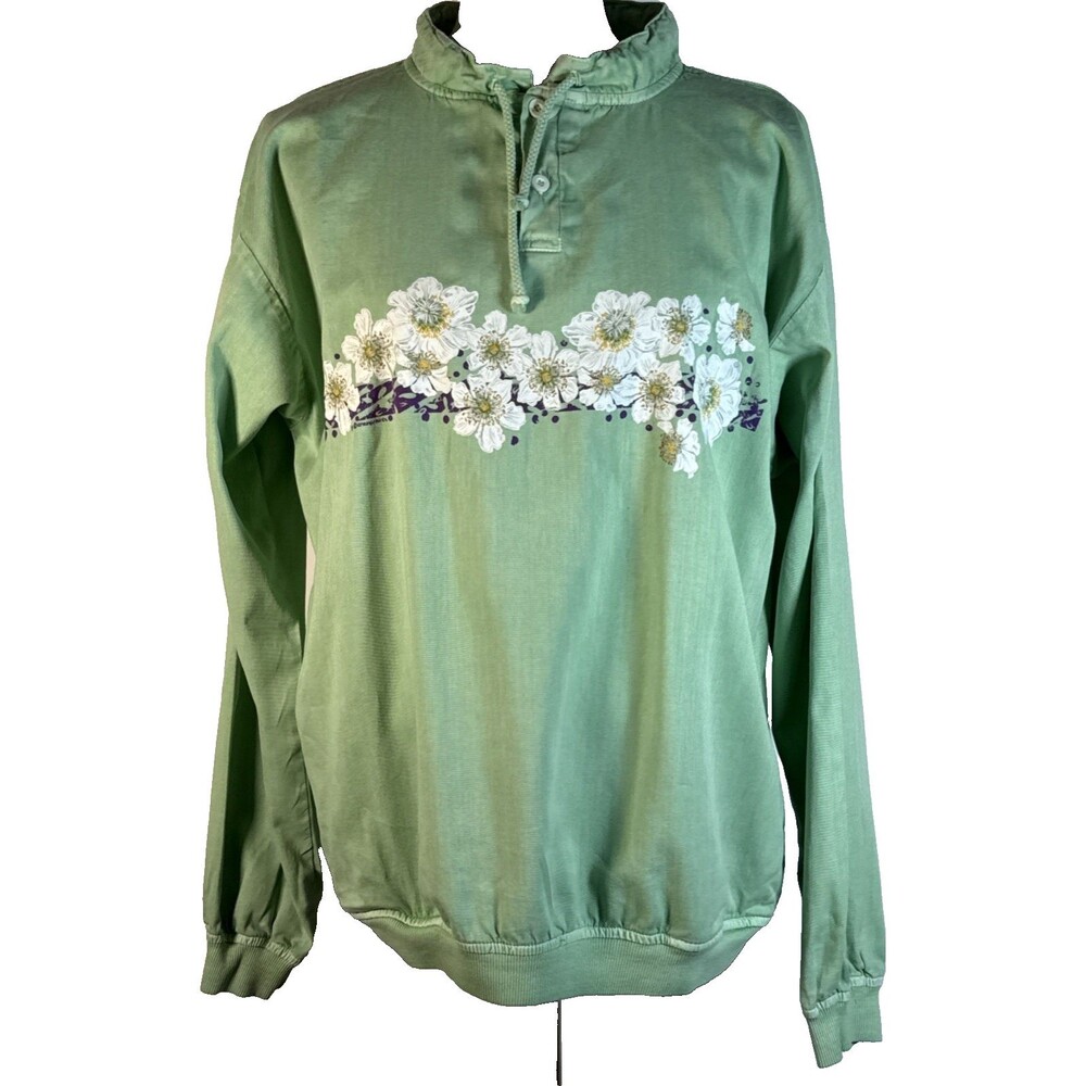 Crazy Shirt Hawaii Original Key Lime Green Medium Distressed Sweatshirt Floral L